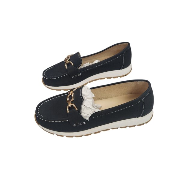 Black Loafers W/ Gold Buckle Accent Women Size 8 (EU41) Stylish Casual Comfort - Picture 5 of 11